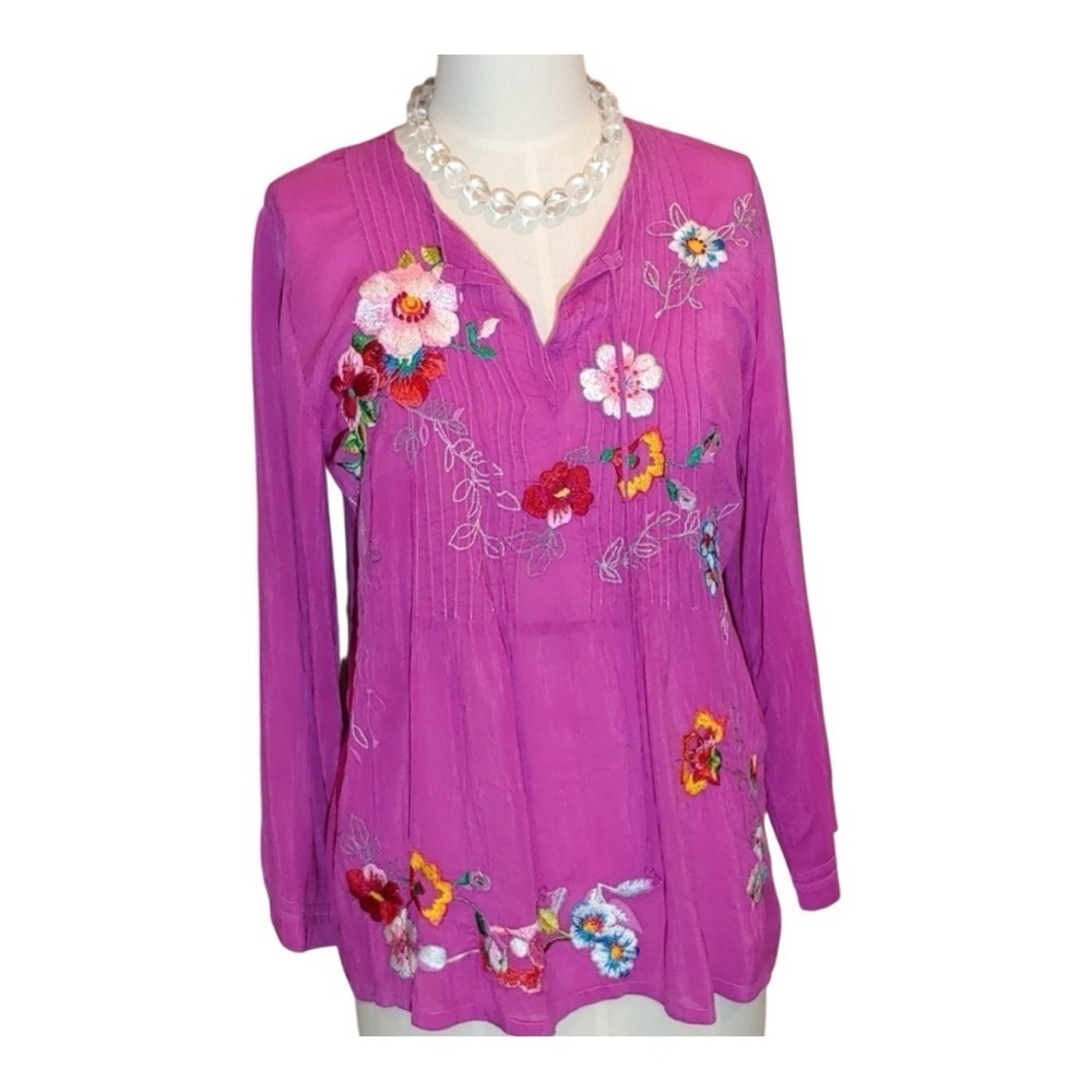 Johnny Was- Boho Embroidered Top Blouse